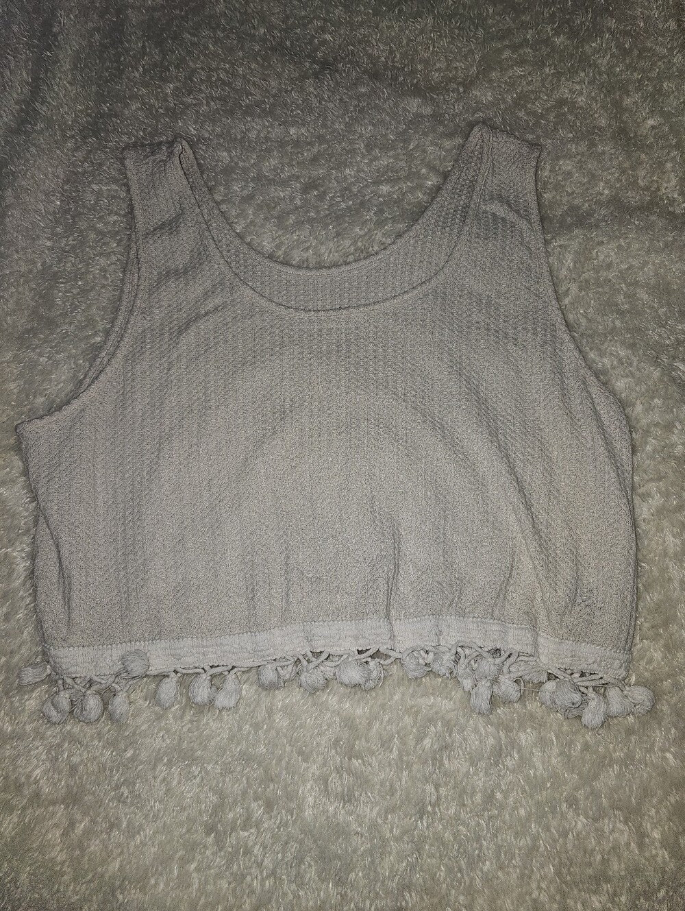 SHEIN Ivory Pom-Pom Knit Crop Tank Top